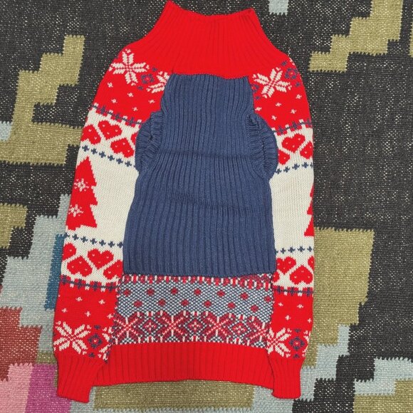 Dog Sweater, Turtleneck Knit Sweater, Fair Isle Holiday Reindeer Hearts, Red, L - Picture 2 of 8